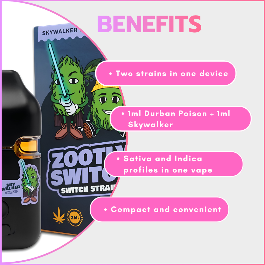 Switch Disposable Vape 2ml - Dual Strain - Durban Poison 1ml + Skywalker 1ml