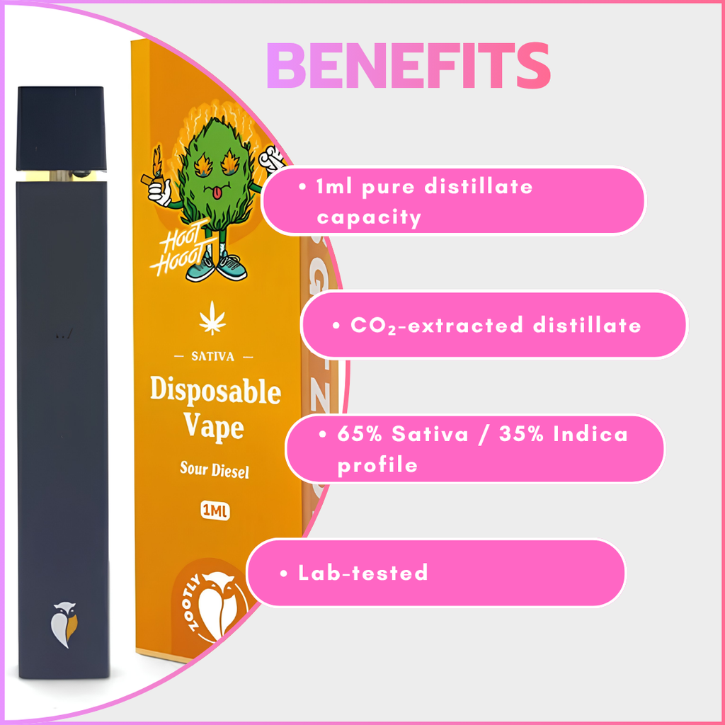 Pure Distillate Disposable Vapes 1ml - Sour Diesel (Sativa)