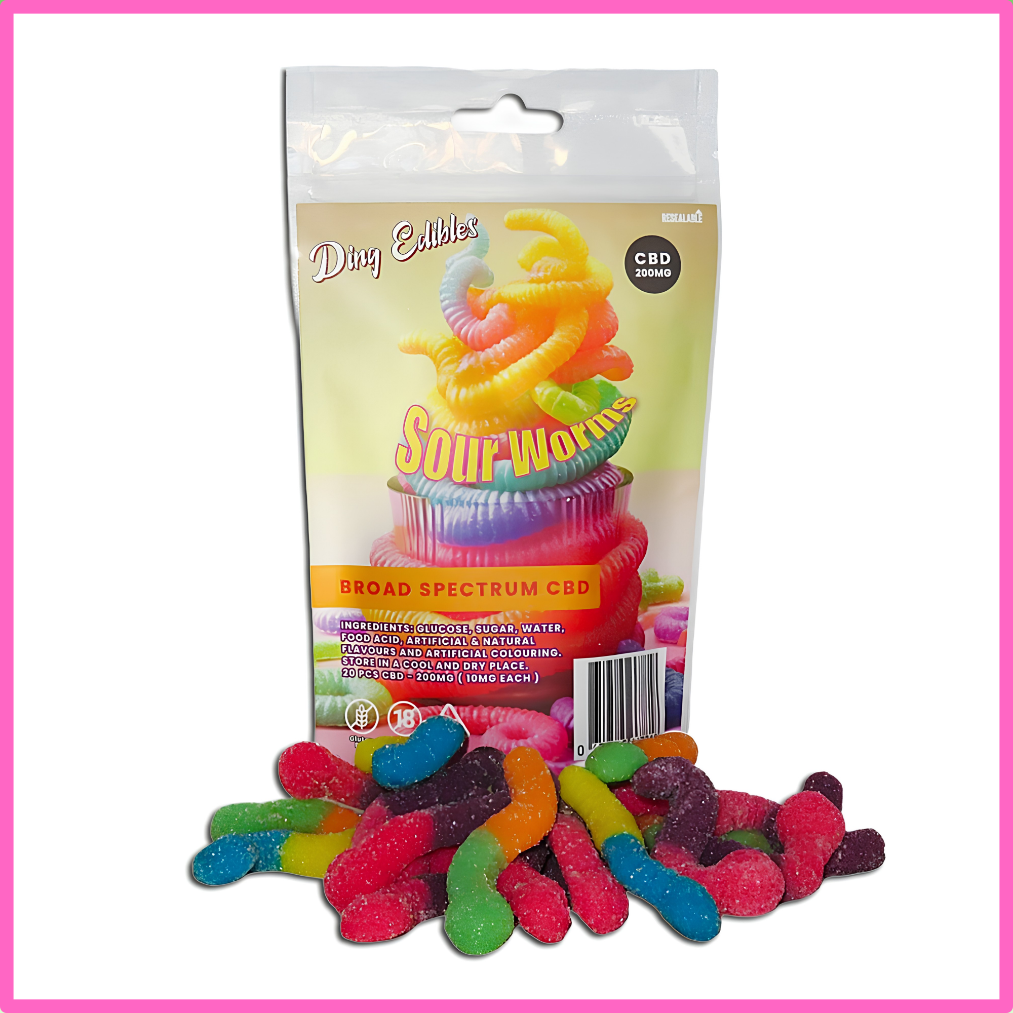 CBD Gummies - Sour Worms 200mg (20x10mg)