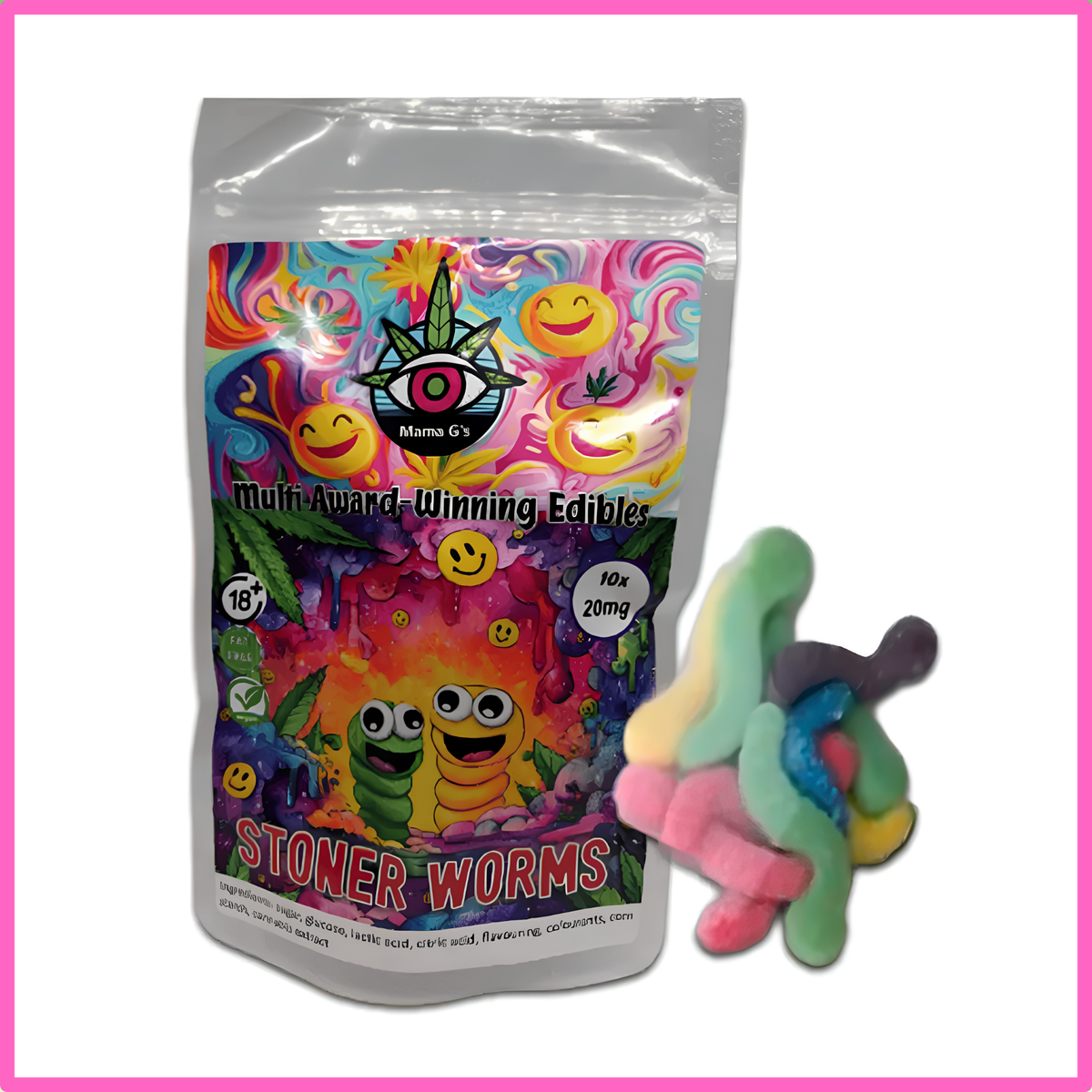 Vegan Gummies - Stoner Sour Worms 200mg (10x20mg)