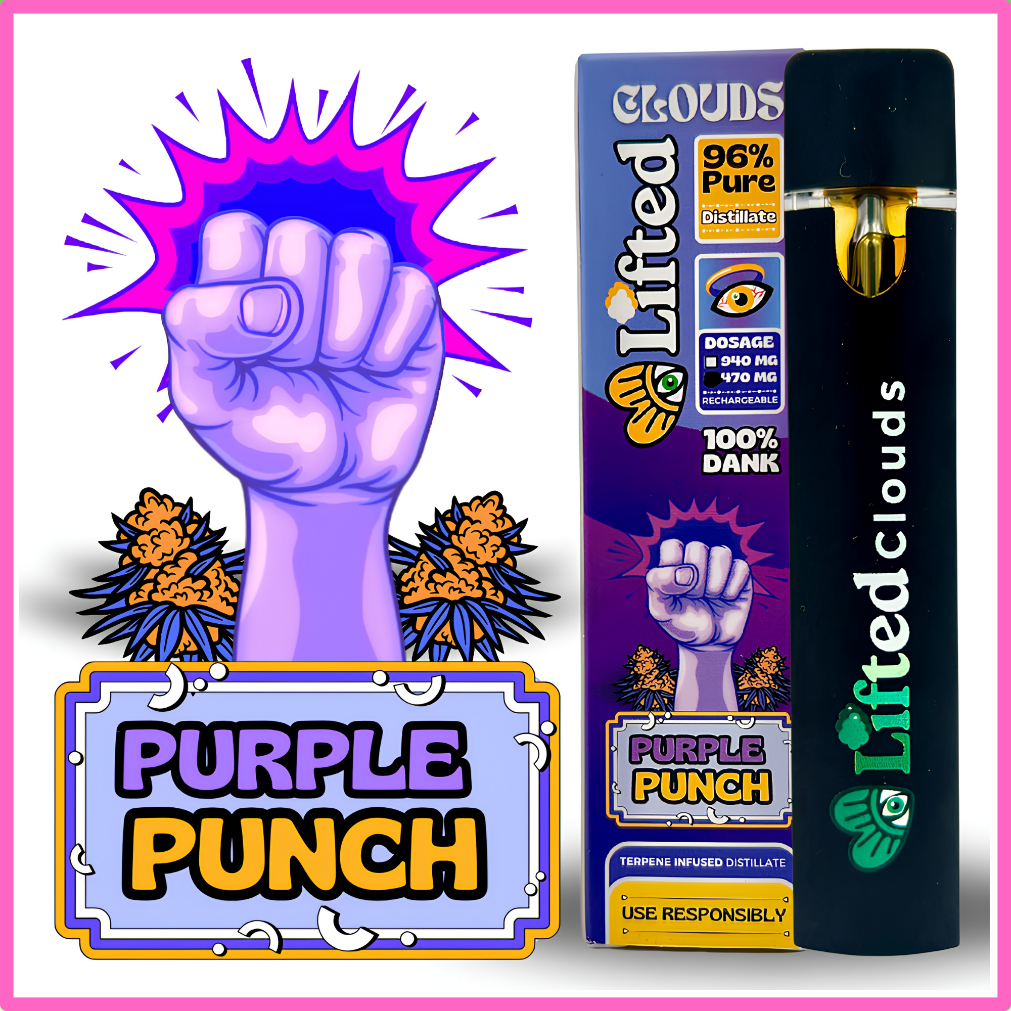 Lifted Delta 9 Disposable Vapes 1ml - Purple Punch (Indica)