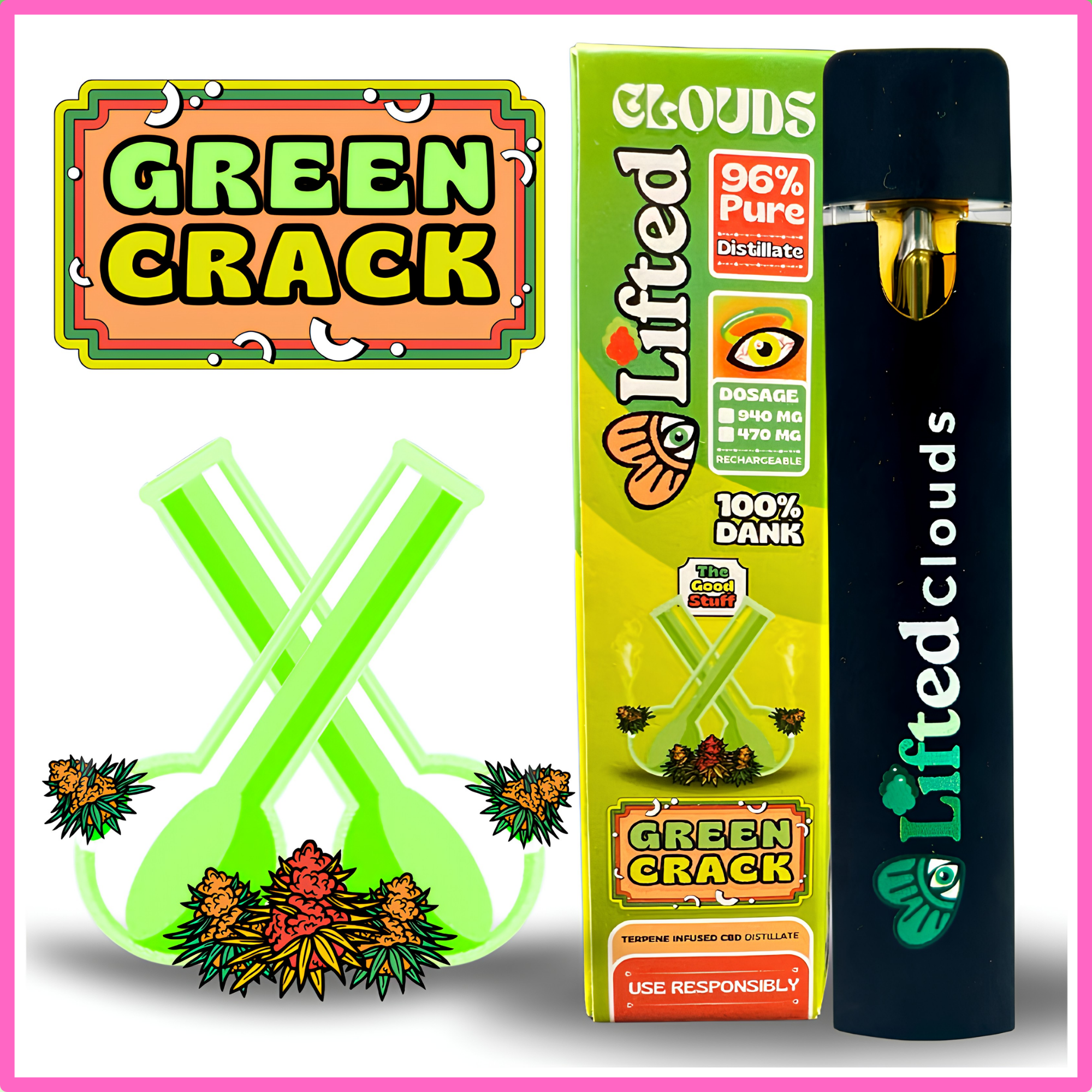 Lifted Delta 9 Disposable Vapes 1ml - Green Crack (Sativa)