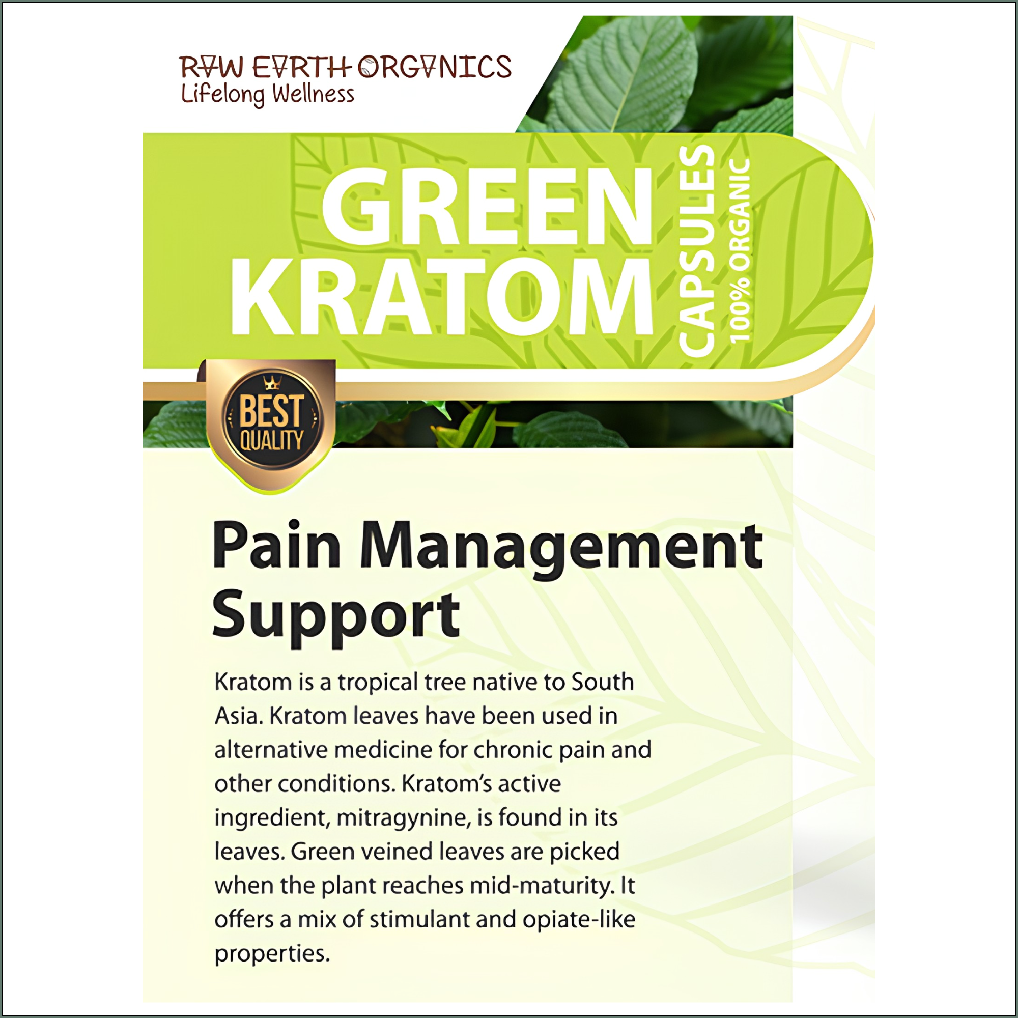 Raw Earth Organics Green Kratom 60's